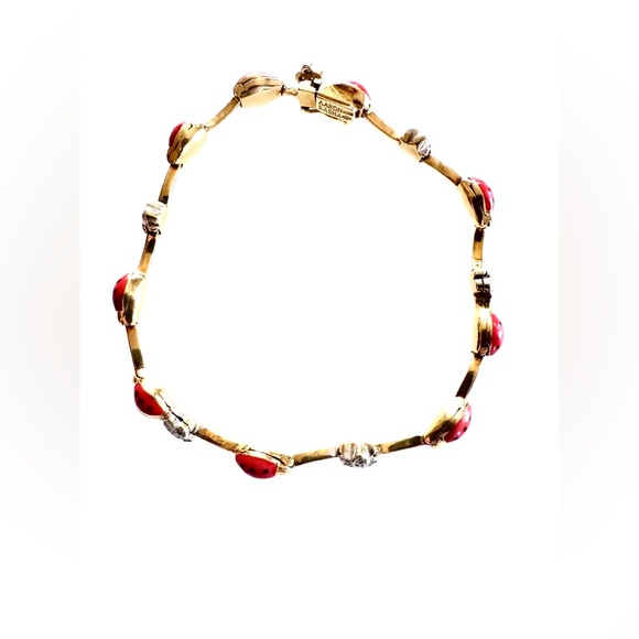 Aaron Basha Red Ladybug Pave Diamond Flower Bracelet - Picture 5 of 7